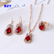 BZY 4 Pieces / Set Luxury Jewelry Set Engagement Ring+Earrings+Necklace 18K Rose Gold Wedding Jewelry Set