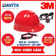 Red safety helmet improved model 3M SecureFit H-705SFR-UV, including 1990's helmet strap