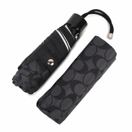 【COACH】滿版LOGO抗UV折疊傘-黑灰色