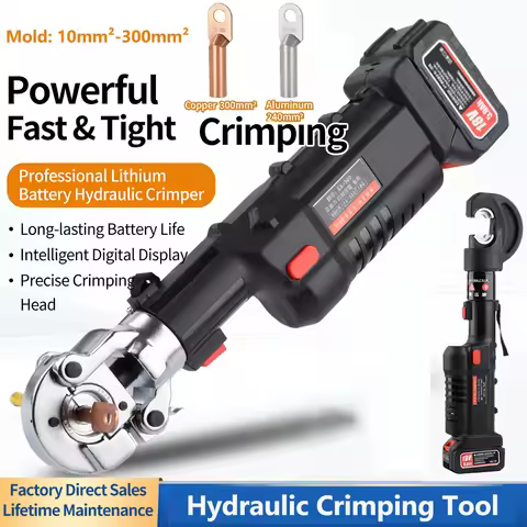 Hydraulic Crimping Tool Electric Crimper Kit with 12 Dies, Crimping Plier for 6AWG to 800MCM Copper 