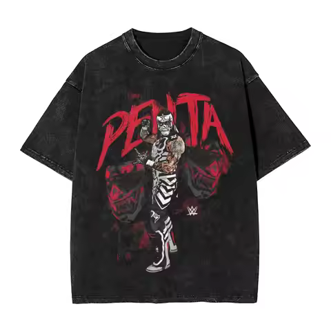 Harajuku Washed Shirts Penta Wrestler Wrestling Outfit Vintage T-Shirts Streetwear Short Sleeve Summ