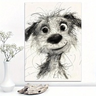 1pc Adorable Black And White Dog Poster Canvas Wall Art - Perfect Gift For Animal Lovers And Home De