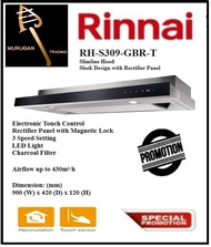 RINNAI RH-S309-GBR-T 90CM TOUCH CONTROL SLIMLINE HOOD| Local Singapore Warranty | Express Free Home Delivery