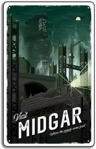 Midgar (Final Fantasy 7) - Travel Poster Metal Tin Sign for Man Cave Wall Art Decor for Home Bars Cl