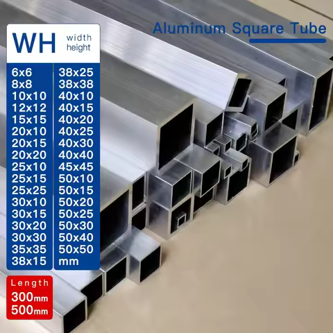 Aluminium alloy square tube width 6-50mm length 300 500mm Square profile DIY decoration Aluminum squ