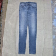 Celana Panjang Uniqlo Jeans Skinny Blue Washed Fading Original Second 