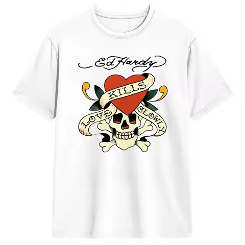 E-Eds Hardys Love Kills Slowly T-Shirt Men Novelty Cotton Tees Crew Neck Short Sleeve T Shirt Gift I