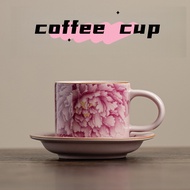 Peony Floral Ceramic Coffee Cup Ceramic Mug Afternoon Tea Drinking Tea Cup Retro Elegant Coffee Cup 