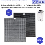 Fits Novita Puridry ND2000 2-in-1Air Purifying Dehumidifier Replacement HEPA Deodorization Filter