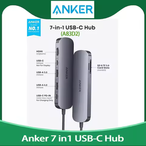 Original A83D2 Anker USB C Hub 7-in-1 Multi-Port USB Adapter for Laptops, 4K 60Hz USB C to HDMI Spli
