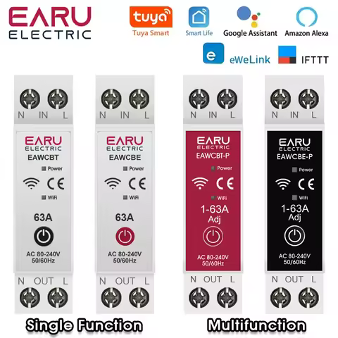 Tuya eWeLink MCB WiFi Smart Circuit Breaker 1P+N 63A Time Relay Switch Energy Meter kWh Voltage Curr