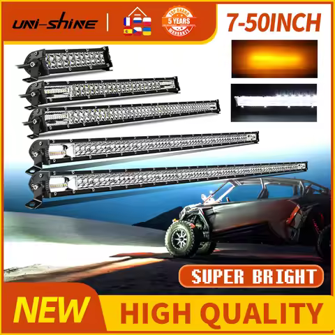 UNI-SHINE 7 14 20 32 50 INCH Led Light Bar Dual Rows 6000K White 3500K Yellow Light Flash Fog Light 