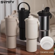 SVNFY Cold Coffee Cup, Inner Ceramics 735ML Travel Mug, Easy to Use 24OZ Insulated Portable High-cap
