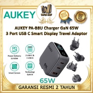 AUKEY PA-B8U Charger GaN 65W 3 Port USB C Smart Display Travel Adapter iphone 17 16 15 Samsung MacBo