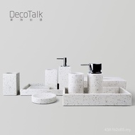 Set Bilik Mandi DecoTalk Nordic Marble dengan Dulang Terrazzo, Aksesori Hiasan Bilik Mandi