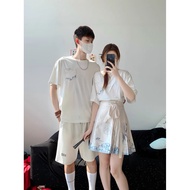 College-style Couple Outfit Set - Summer Large Size Chinese-Inspired Crane Skirt Outfit