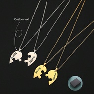 2pcs/Set Stainless Steel Heart Puzzle Customizable Pendant Necklace, Simple Creative Design Personal