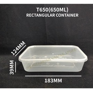 TAGE T650 Rectangular Container with Lid (50set±)/(650ml) Disposable Plastic Food Container