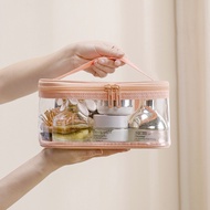 Clear PVC Makeup Bag with Handle, Wide Opening Waterproof Toiletry Organizer, Cosmetic Pouch for Tra