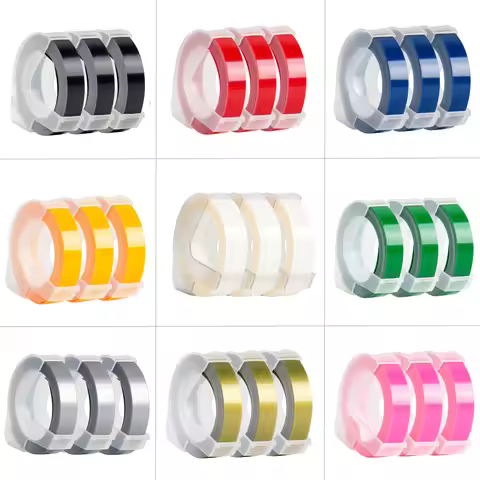 3Rolls 6/9/12mm For DYMO 3D Embossing Tape Plastic Refills For DYMO 12695 Omega Motex E101 1610 1880