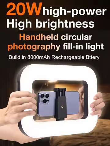20W Ring Light Cell Phone Handheld Stabilizer2700K-6500K Build in 8000mAh Rechargable Battery Selfie