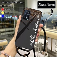 Custom Nama Softcase Glass FREE Sling Tali for Oppo A16 | Casing Tali | Case Tali | Case Tali Kaca |