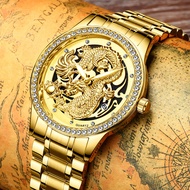 ผู้ชายสไตล์ใหม่ rhinestone มังกรนาฬิกาปฏิทินเข็มขัดเหล็กนาฬิกาผู้ชายนาฬิกาควอทซ์ส่องสว่างกันน้ำ Men