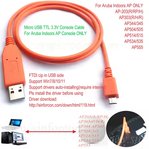 micro USB TTL 3.3V for Aruba Indoors WiFi Access Point AP 345 505 515 535 555 Console AP-CBL-SERU JY