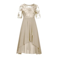 Womens Floral Lace Midi Dress Summer Crewneck Chiffon Swing Dress Cocktail Evening Long Dress for We