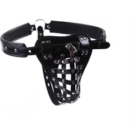 Men's Chastity Belt with Chastity Lock Penis Cage Male Chastity Pants Leather Chastity Belt Harness 