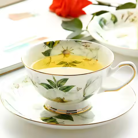 220ML, fine bone china tea cup set with saucer, camellia design tasse a cafe ceramic cup, espresso c