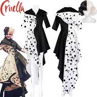 Cruella de Vil Costume - Black & White Spotted Tuxedo Style Adult Halloween Cosplay Dress