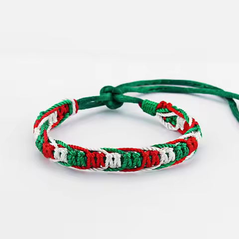 10PCS Fashion Handmade Bracelet Italy Flag Green Red White Silk Cord Macrame Friendship Surfer Brace