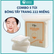 Combo of 5 bags of Lameila 3-layer cotton makeup remover pads, 222 pieces, genuine new model A72