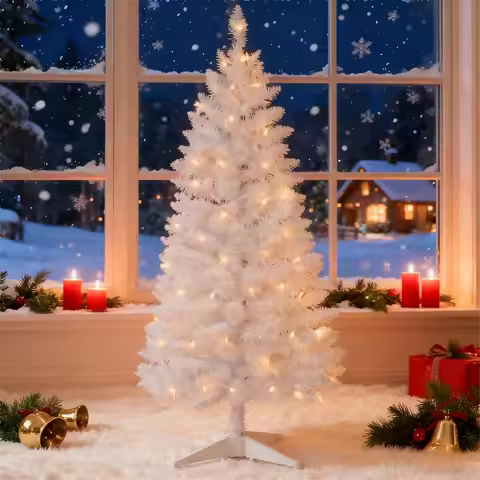 4ft White Christmas Tree with Lights, Artificial Lighted Xmas Tree for Home & Office Decor