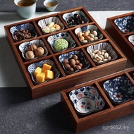 Around the Furnace Fruit Plate Making Tea Multi-Grid Chinese Style Sudoku Grid Solid Wood Snacks Ref