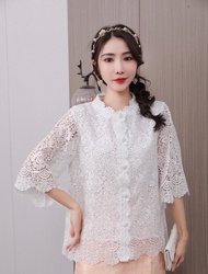 FON เสื้อลูกไม้กระดุมหน้า มีไซร้รอบอก38-40-42-44-46#SW022