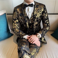 【Within 24 hours✈】Men's Suits Set 2024 Male Blazer Club Gilt Pattern Slim Fit Party Stage Host Korean Pattern Tuxedo For Men