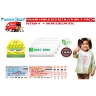 FREE $300 NTUC VOUCHER - DAIKIN (R32) SYSTEM 4 AIRCON  + FREE DELIVERY + FREE  60 MONTH WARRANTY + F