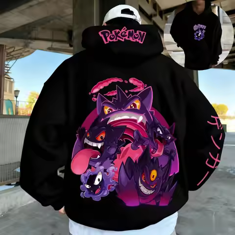 Pokémon Funny Geng Gui Casual Warm Hoodie Autumn Winter Men's Women's Parent-Child Clothing Loose Tr