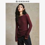 Giordano Cable-Knit Knitted Pullover with Crew Neck & Ruffled Edges – cable-knit textured ruffled ed