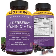 Viva Naturals Elderberry Contains Vitamin C and Zinc (120 Capsules) -100mg Sambucus Elderberry Immun