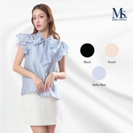Miss Office Sleeveless Shirt With Stand-Up Collar And Ruffled Sleeves (MossRosa Top) (FT-113)