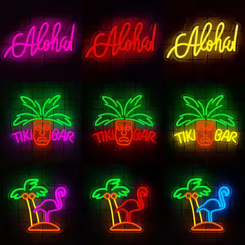 Aloha Neon Sign for Beach Party Decor,Tropical Summer LED Sign for Hawaiian Tiki Bar Wall Decor,Man 