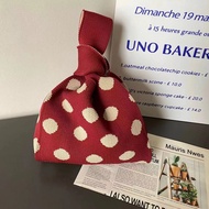 [JUMANN] Polka Dot Bag Retro Hand Bag Dumpling Bag Dumpling Bag ins Handbag Woven Handbag Knitted Bag Underarm Bag Coin Purse Wrist Bag Korean Bag Polka Dot Handbag