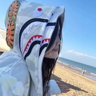 Bape เสื้อสเวตเตอร์แฟชั่นฉลาม Bape ของแท้นำเข้าจากญี่ปุ่นเสื้อโค้ทหมวกคู่สไตล์สตรีทลำลองมีฮู้ดสำหรับ