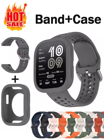 Band+Case for amazfit bip 6 watchband replacement belt wristband silicone sport correa bracelet+cove