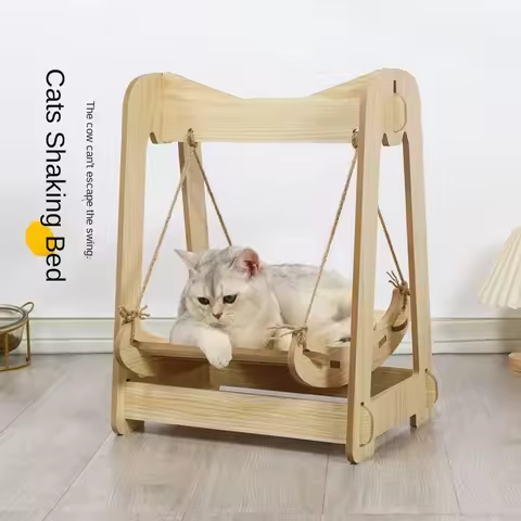 Universal Wooden Cat Hammock Rocking Chair Double Layer Anti Rollover Hanging Cat Swing Bed Removabl