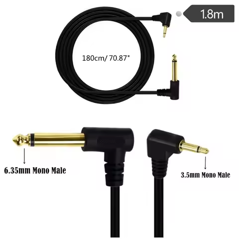 6ft 6.35mm 1/4" Mono Male to 3.5mm 1/8" TS Mono Male 90 Degree Right Angle Plug Adapter Audio Cable 