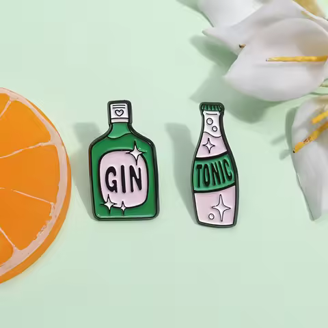 Wine Bottle Enamel Pins Custom GIN TONIC Brooches Lapel Badges Cartoon Funny Jewelry Gift for Friend